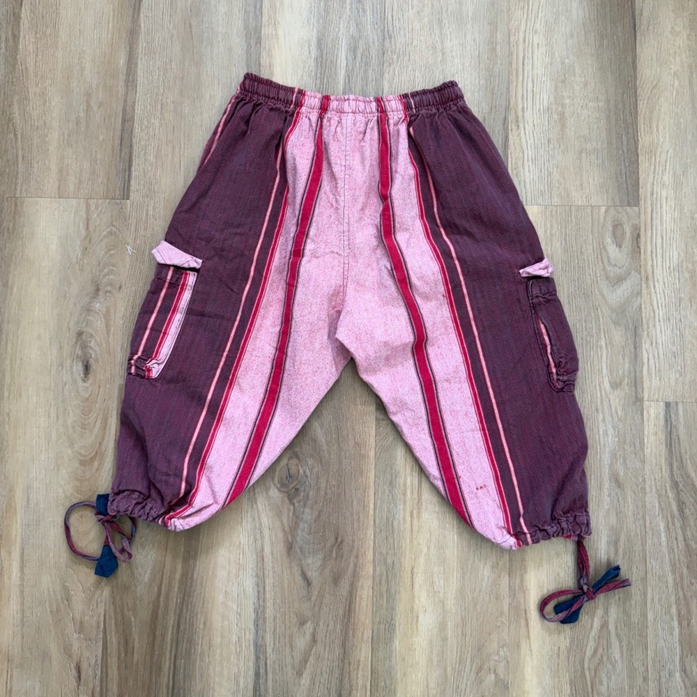 Cotton Striped Cargo Pants Pink Burgundy Boho Harem Trousers wide leg hippie - Picture 4 of 9